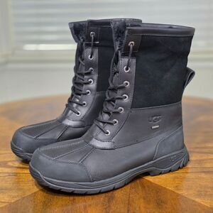 UGG Butte Waterproof Men's Black Boots Size 11 Convertible Leather Fur Lined New